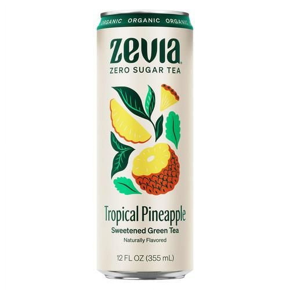 Zevia Organic Sugar Free Iced Tea, Green Tea Tropical Pineapple, 12 Ounce Can - Pack of 2