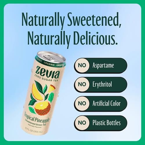 Zevia Organic Sugar Free Iced Tea, Green Tea Tropical Pineapple, 12 Ounce Can - Pack of 2 thumbnail 4