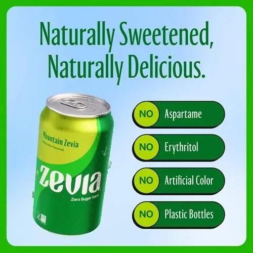 Zevia Zero Calorie Soda, Mountain Zevia, 12 Ounce Cans (Pack Of 6) thumbnail 3