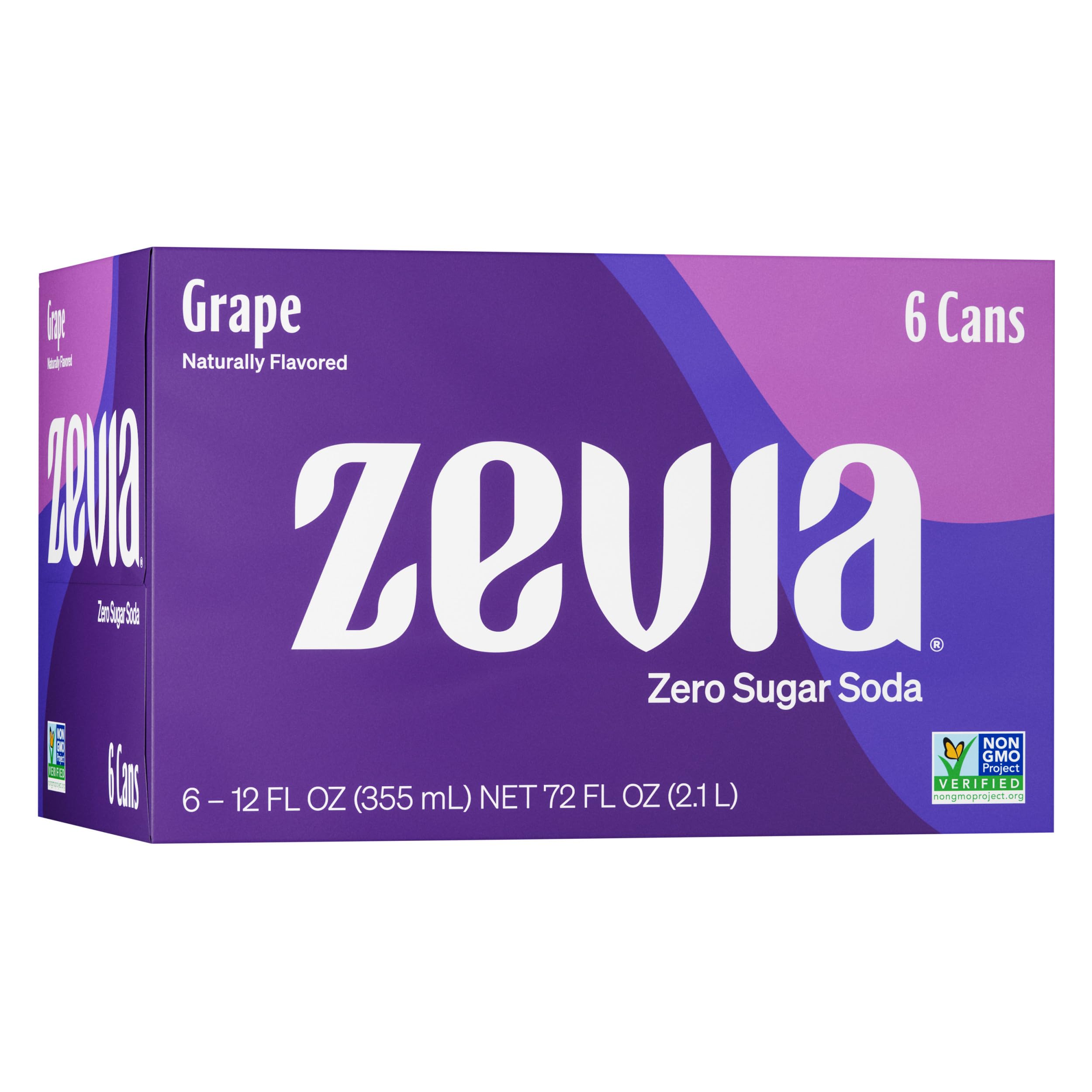 Zevia Grape Zero Calorie Soda, 12 Fl Oz Cans, 6 Pack