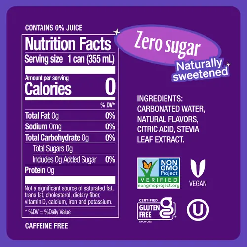 Zevia Grape Zero Calorie Soda, 12 Fl Oz Cans, 6 Pack thumbnail 2