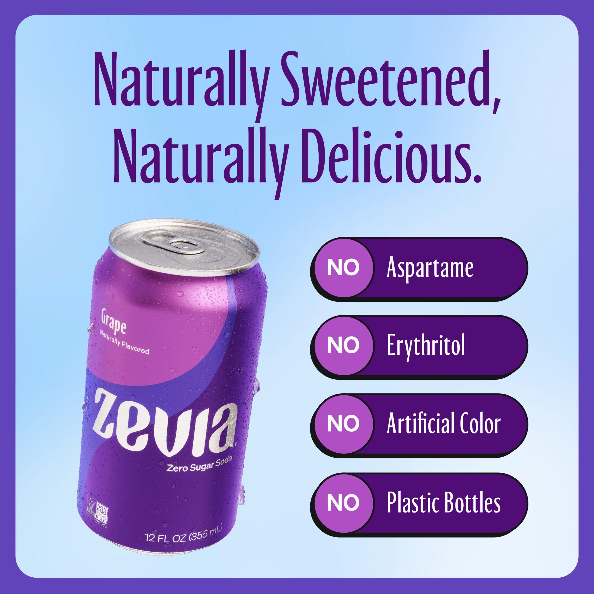 Zevia Grape Zero Calorie Soda, 12 Fl Oz Cans, 6 Pack thumbnail 3