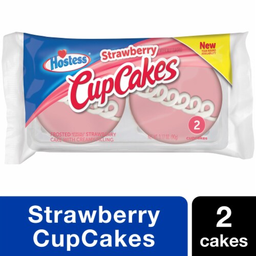HOSTESS Strawberry CupCakes, Frosted Cake with Creamy Filling 2 ct / 3.17 oz - Pack of 2