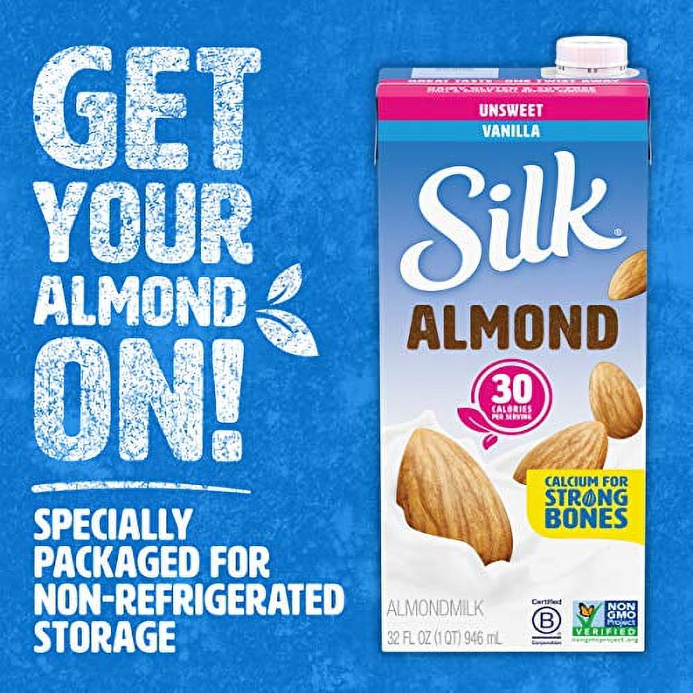 Silk Shelf-Stable Almond Milk, Unsweetened Vanilla, Dairy-Free, Vegan, Non-GMO Project Verified, 1 Quart (Pack of 6) thumbnail 3