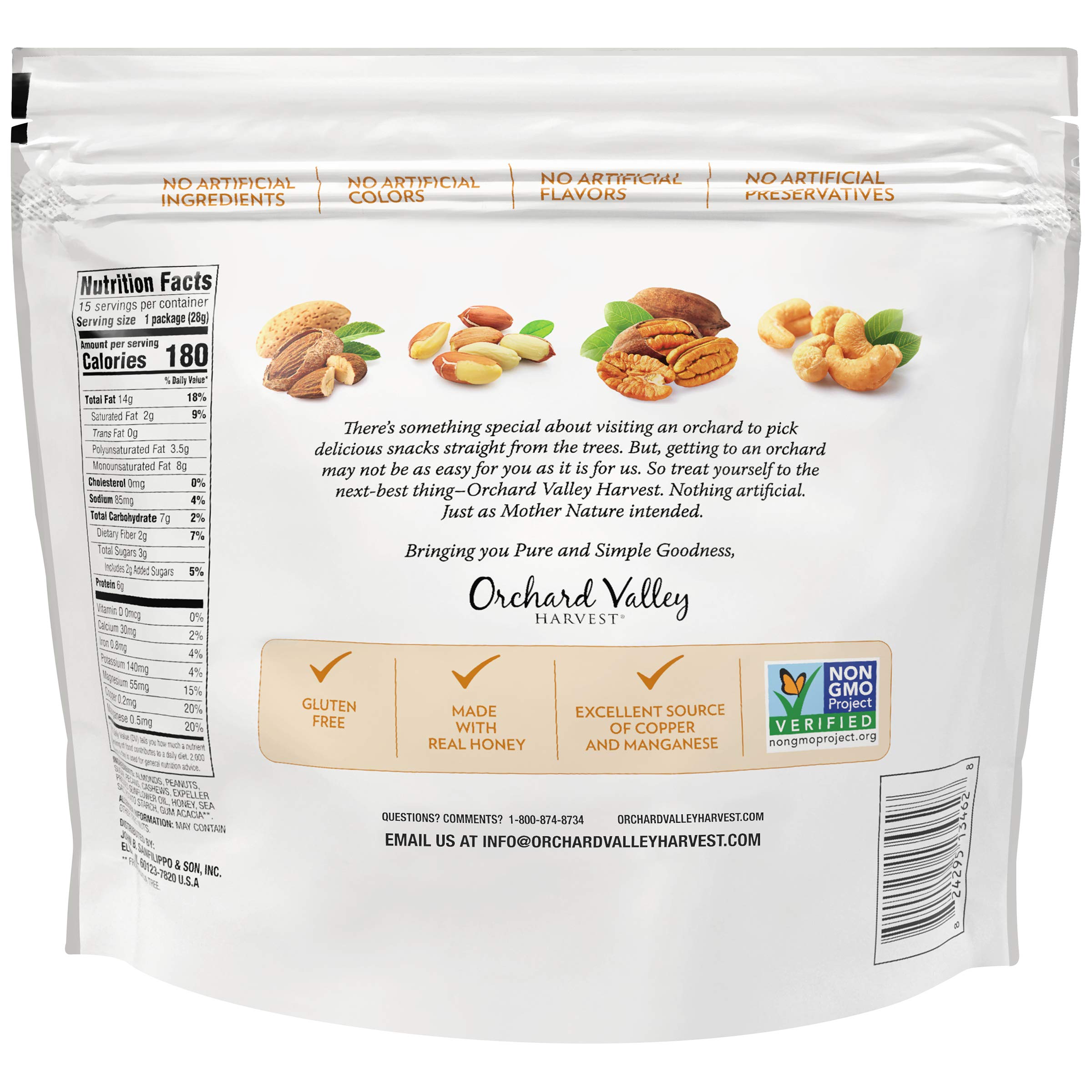 Orchard Valley Harvest Honey Roasted Mixed Nuts, 1 Ounce Bags (Pack of 15), Almonds, Peanuts, Pecans, and Cashews, Gluten Free,  thumbnail 2