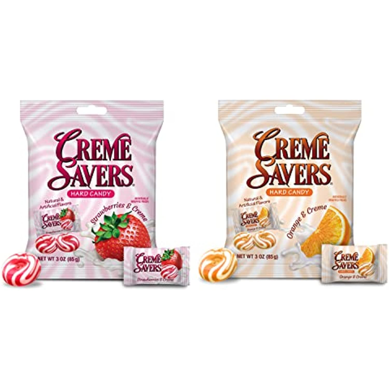 Creme Savers | One Orange and One Strawberry  3Oz per bag  | The Original Classic Creme Savers.