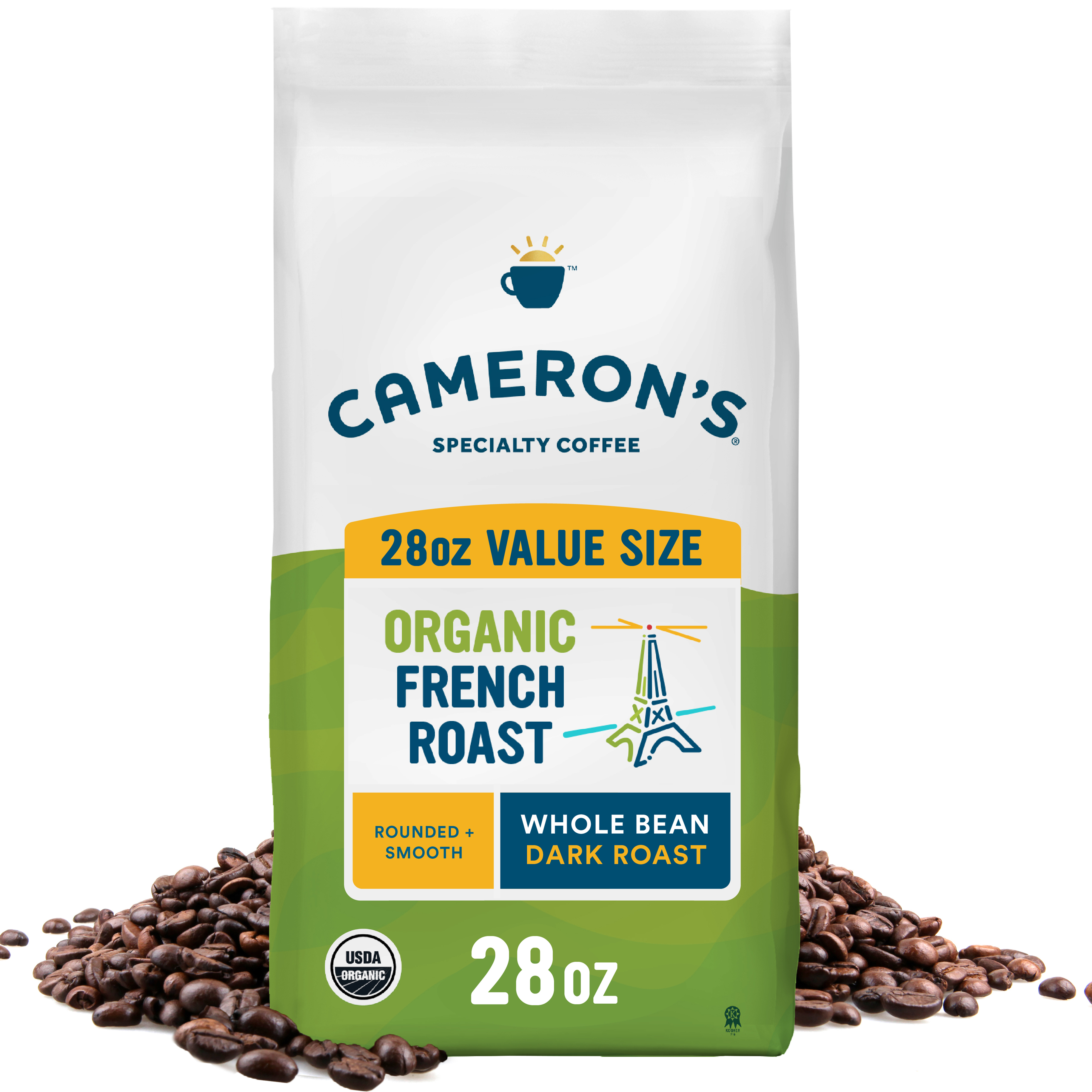 Cameron's Coffee Organic French Roast Whole Bean Coffee, Dark Roast, 28 oz, Naturally Caffeinated thumbnail 2