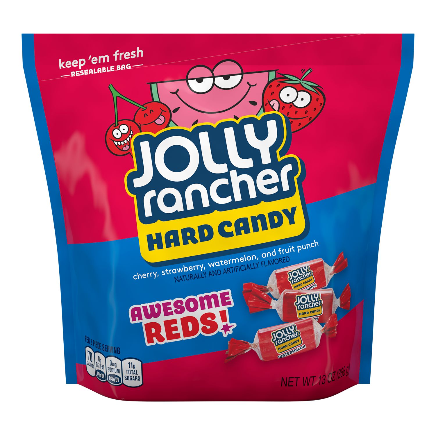 Jolly Rancher Awesome Reds Assorted Fruit Flavored Hard Candy, Bag 13 oz