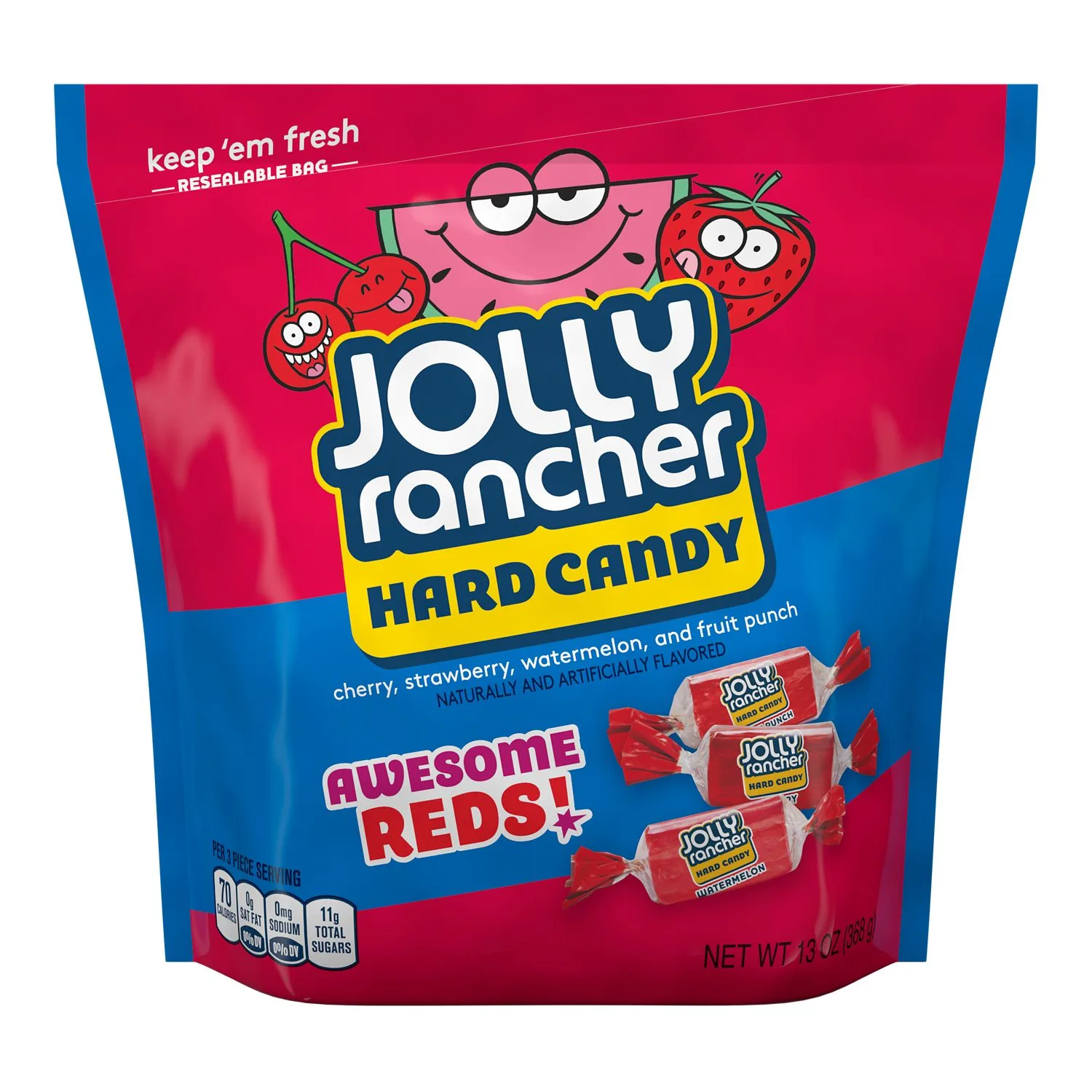 Jolly Rancher Awesome Reds Assorted Fruit Flavored Hard Candy, Bag 13 oz