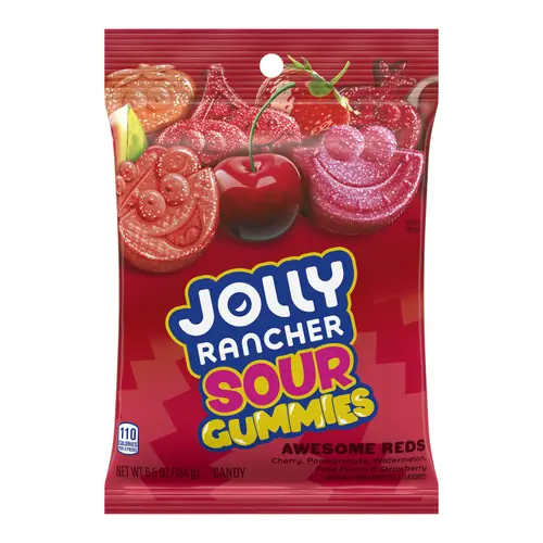 Jolly Rancher Sour Gummies Awesome Reds Assorted Fruit Flavored Candy, Bag 6.5 oz