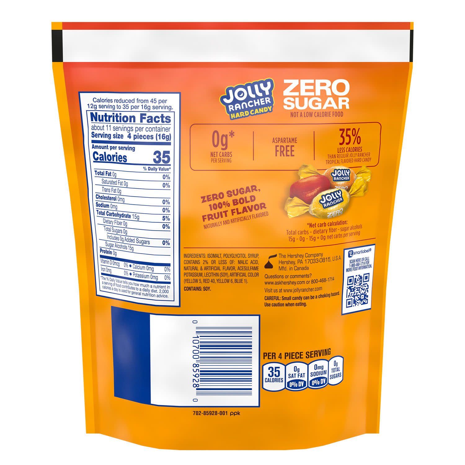 Jolly Rancher Zero Sugar Tropical Fruit Flavored Hard Candy, Bag 6.1 oz thumbnail 2