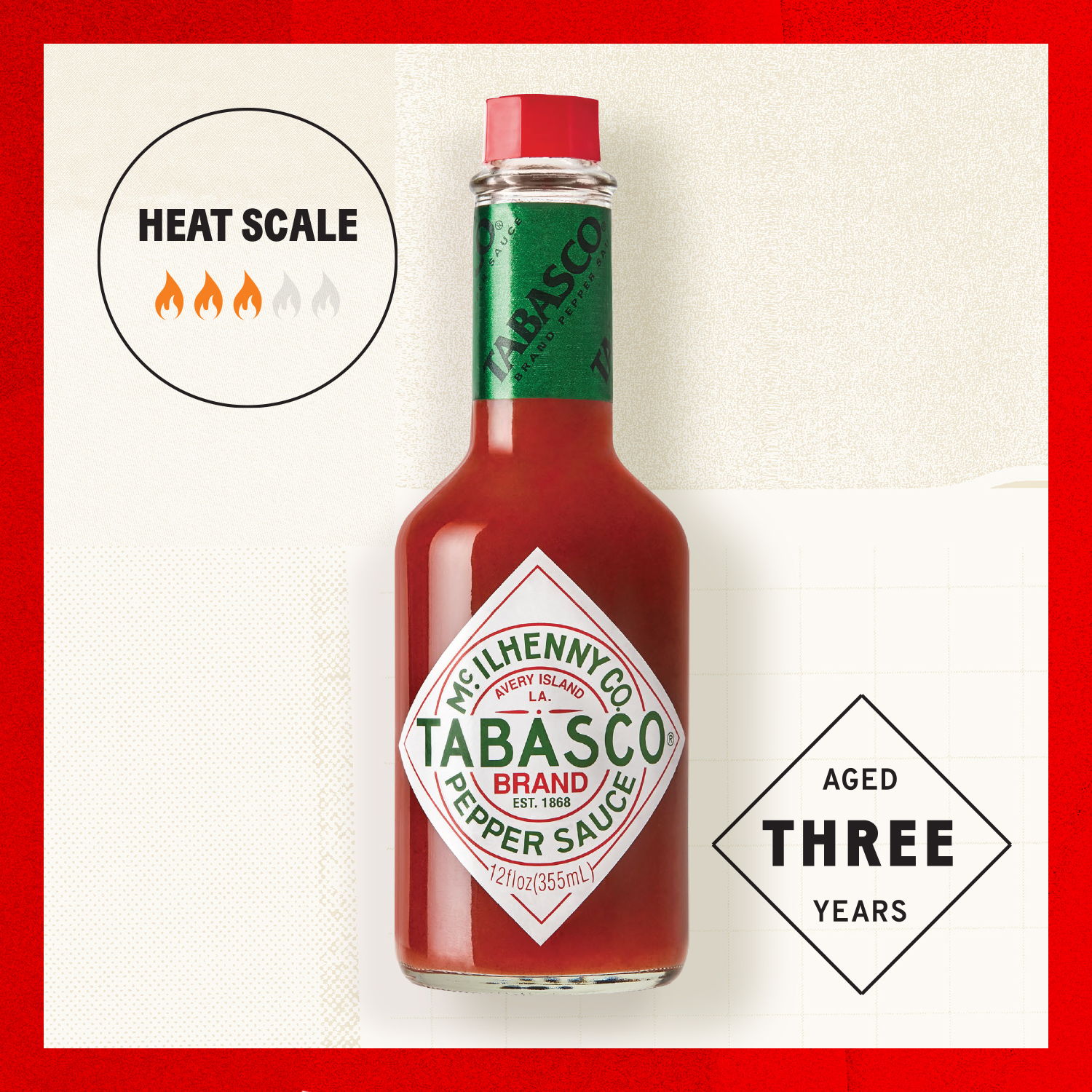 Tabasco Original Red Pepper Sauce, 12 oz, Regular Glass Hot Sauce Bottle, Gluten Free thumbnail 3