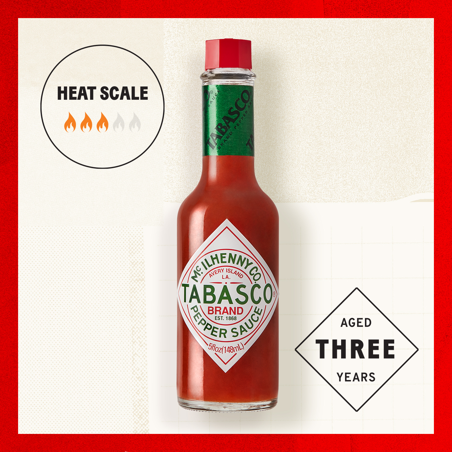 Tabasco Original Red Pepper Sauce, 5 oz, Regular Glass Hot Sauce Bottle, Gluten Free thumbnail 3