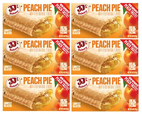 JJ's Bakery Peach Snack Pies, Individual Dessert, Fresh-Baked, Perfect for Snacks, Nut-Free, Kosher Parve, 4 Oz Each (Pack of 6)