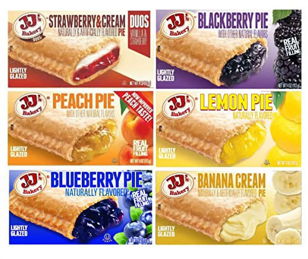 JJ's Bakery Assorted Variety Pack Snack Pies, Individual Dessert, Fresh-Baked, Perfect for Snacks, Nut-Free, Kosher Parve, 4 Oz 