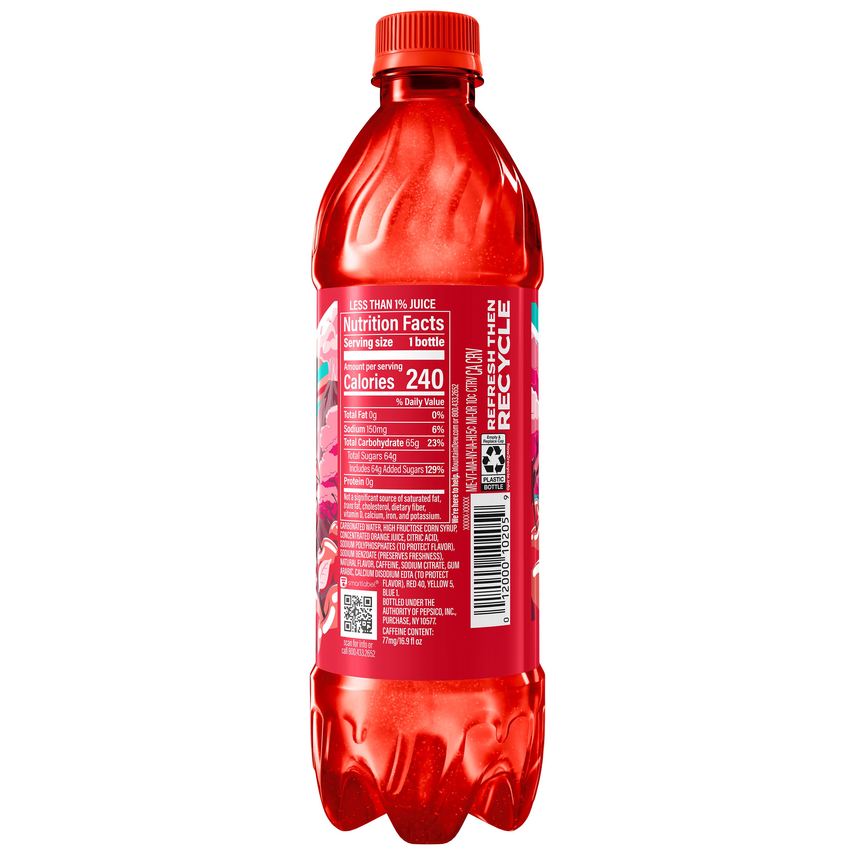 Mountain Dew Code Red Cherry Soda Pop 16.9 fl oz, 6 Count Bottles thumbnail 3