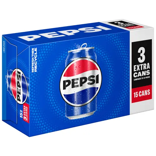 Pepsi Cola Soda Pop, 12 fl oz, 15 Pack Cans