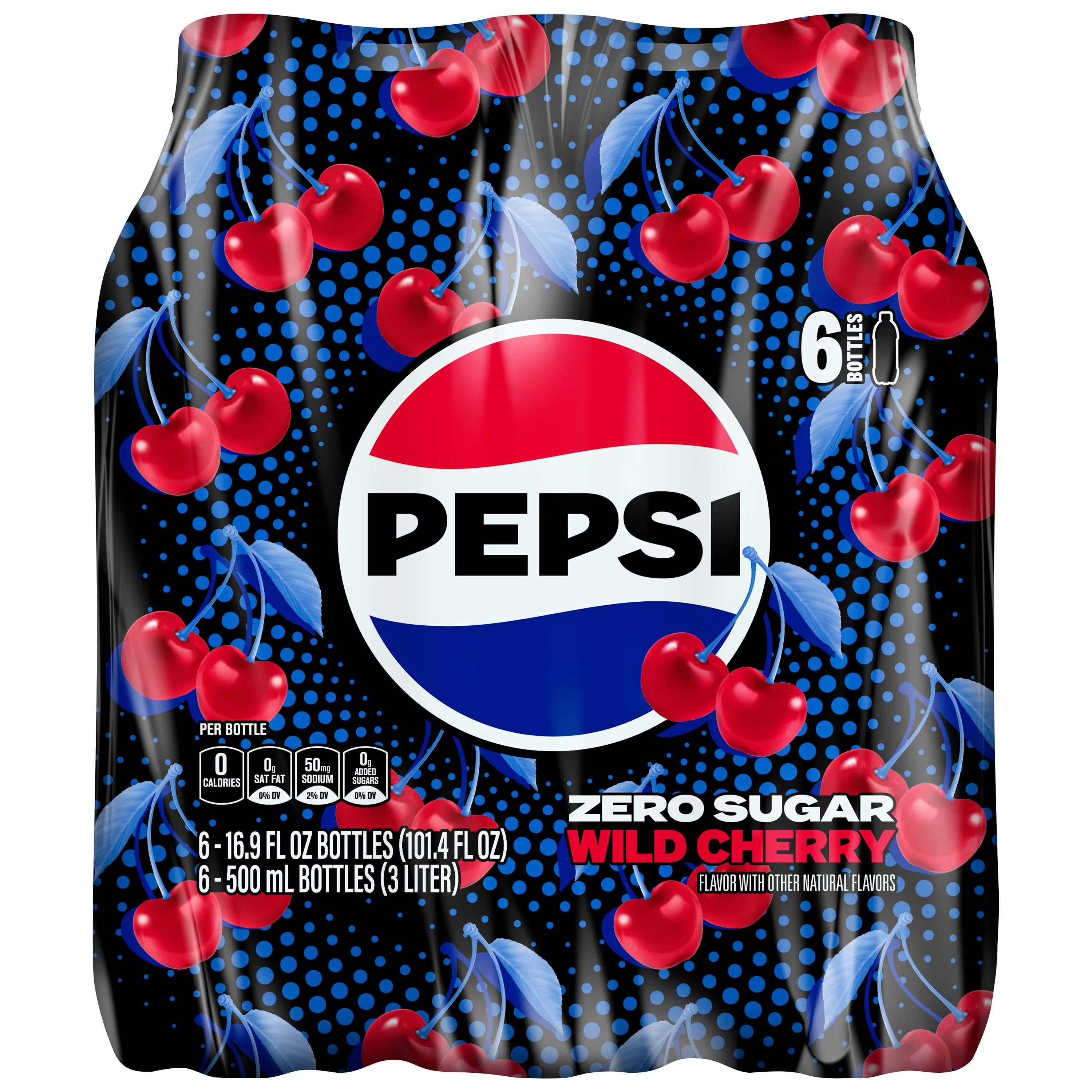 Pepsi Zero Sugar Soda Wild Cherry 16.9 fl oz, 6 Count Bottles