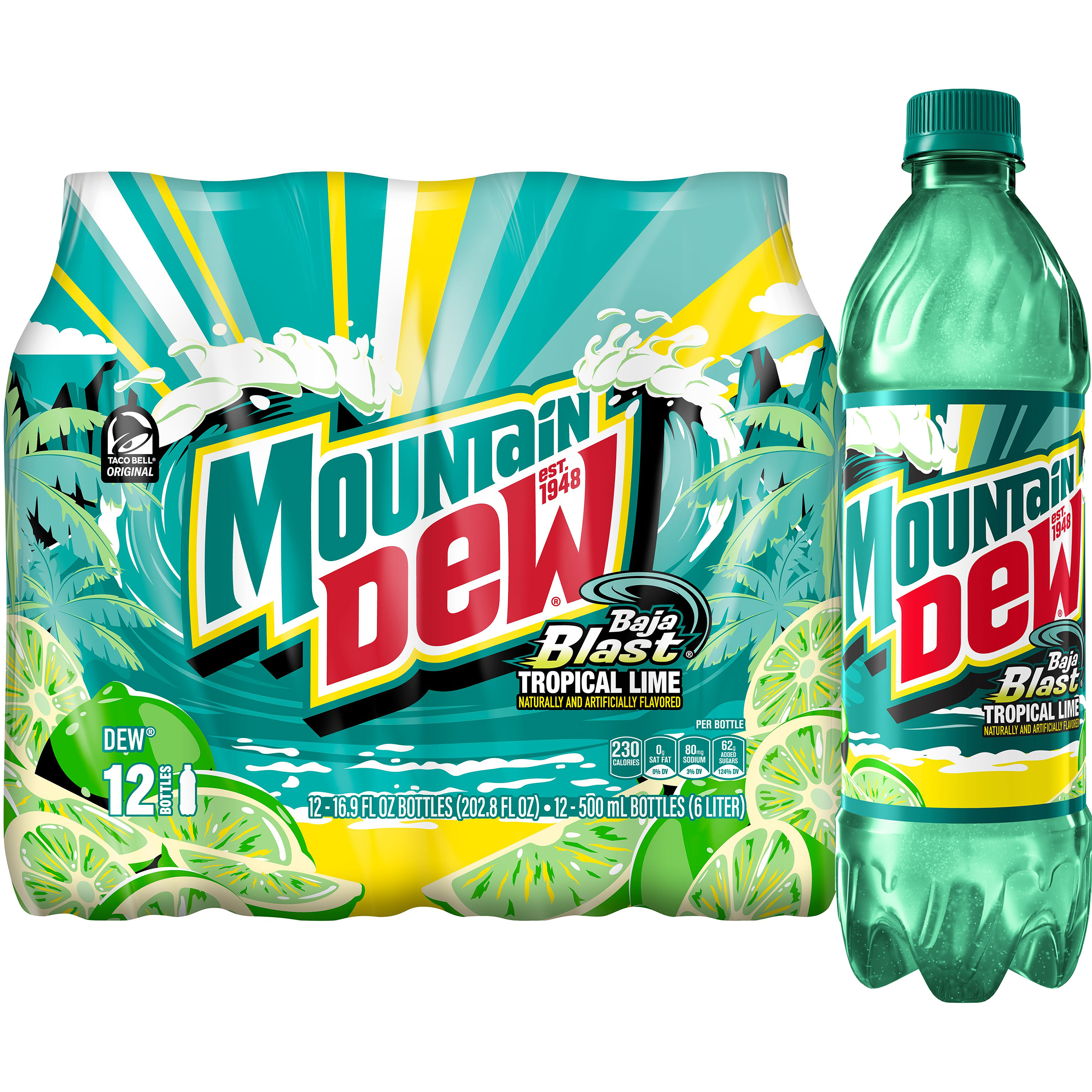 Mtn Dew Baja Blast, 16.9 oz Bottles, 6 Count