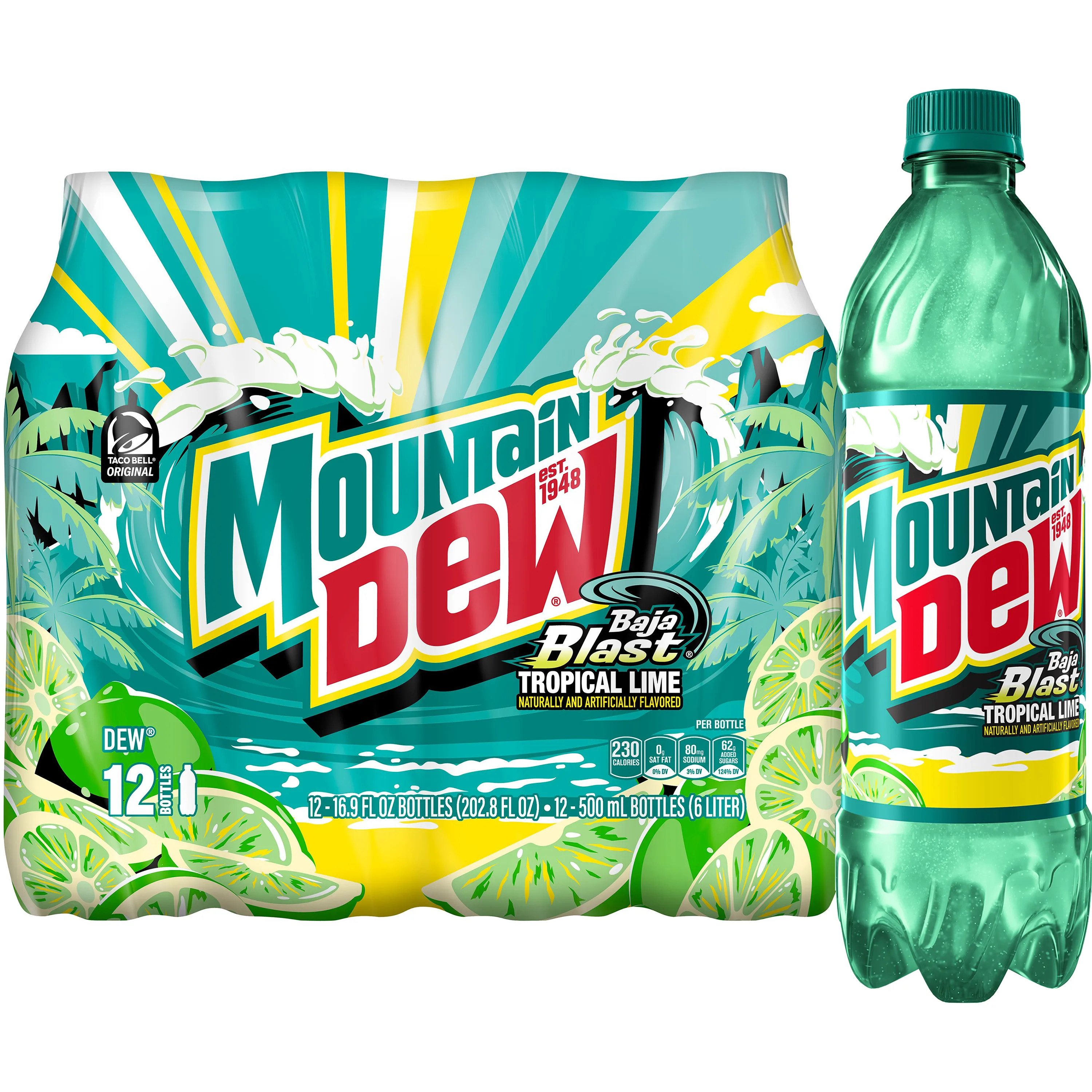 Mtn Dew Baja Blast, 16.9 oz Bottles, 6 Count