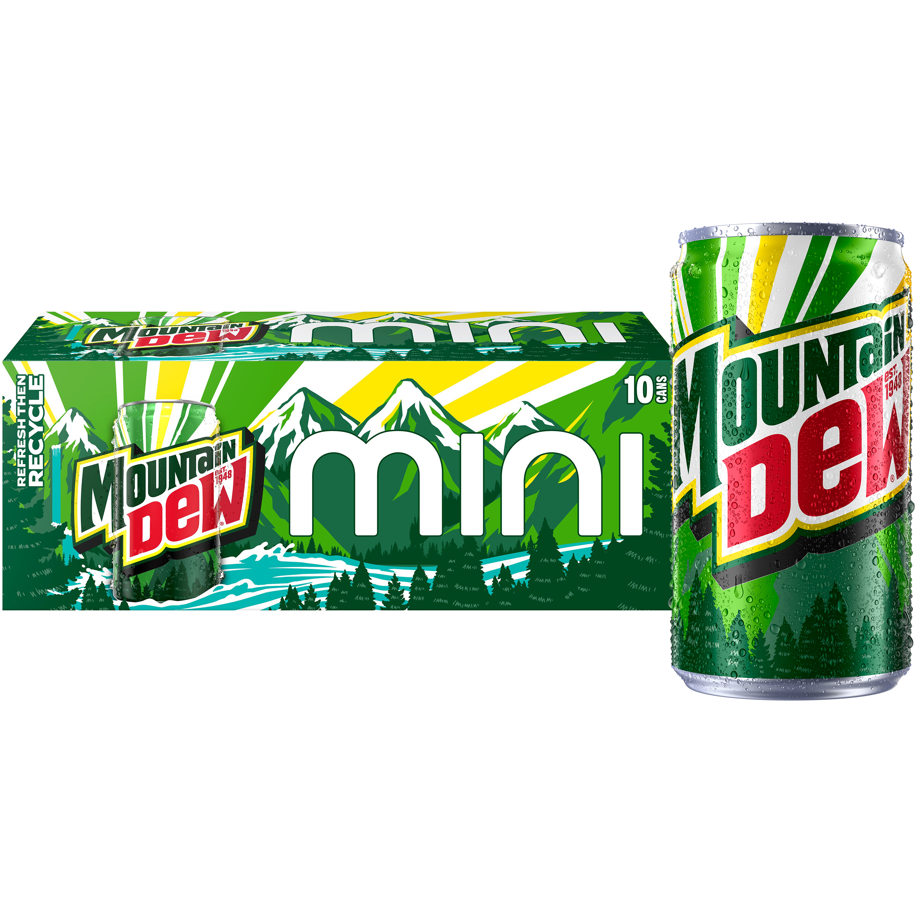 Mountain Dew Citrus Soda Pop, 7.5 fl oz, 10 Pack Mini Cans