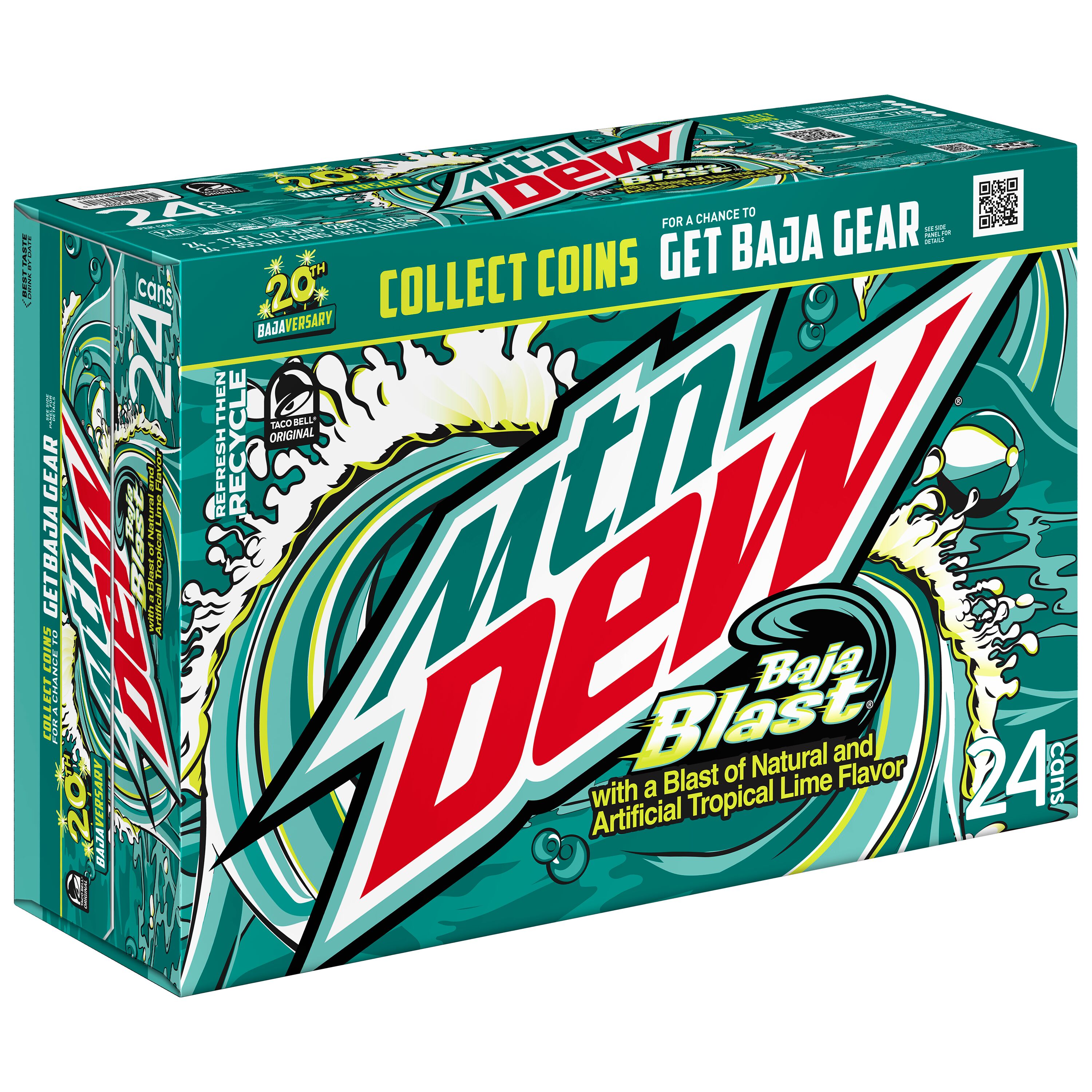 Mountain Dew Baja Blast Tropical Lime Soda Pop, 12 oz 24 Pack Cans thumbnail 2