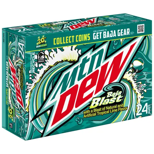 Mountain Dew Baja Blast Tropical Lime Soda Pop, 12 oz 24 Pack Cans thumbnail 2