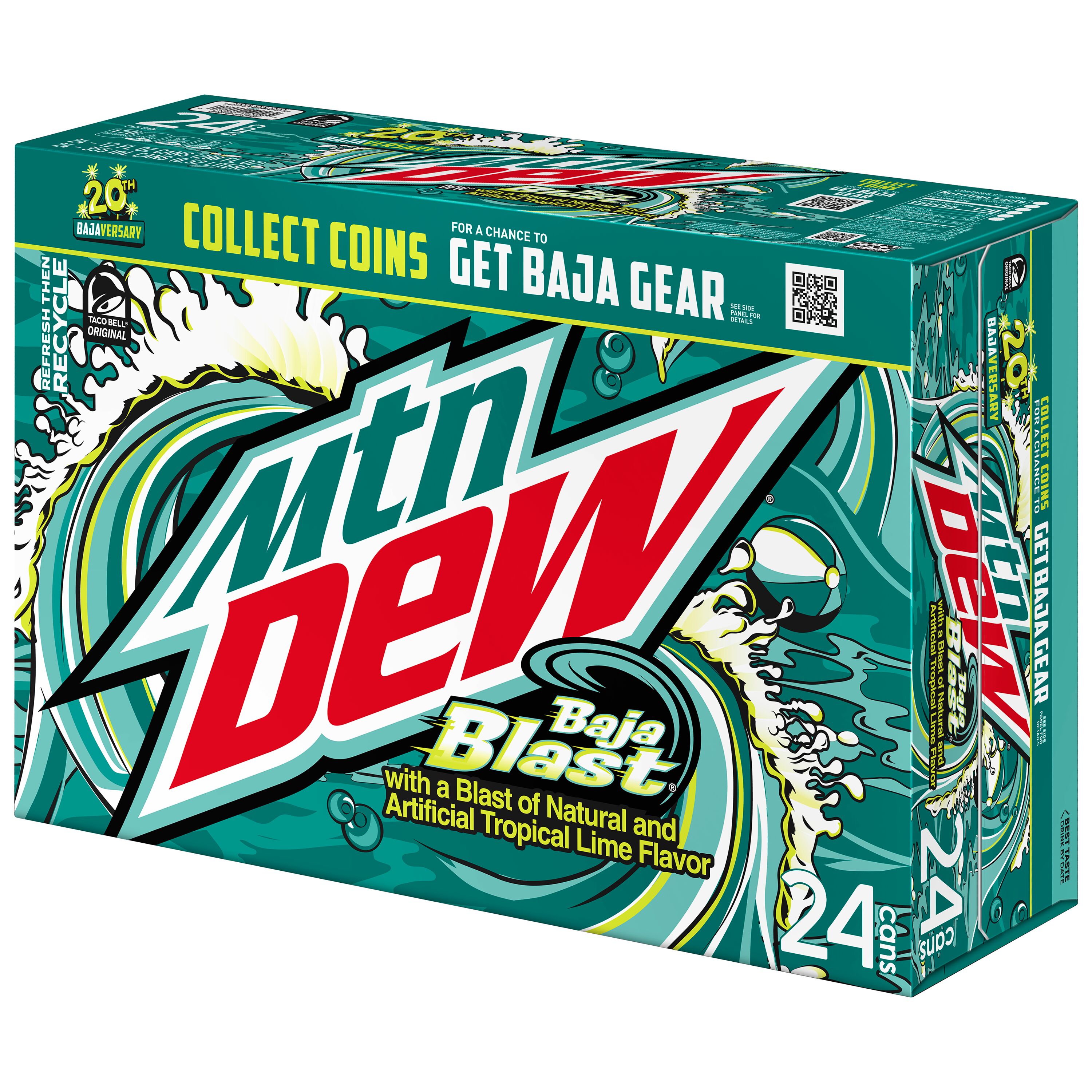 Mountain Dew Baja Blast Tropical Lime Soda Pop, 12 oz 24 Pack Cans thumbnail 3