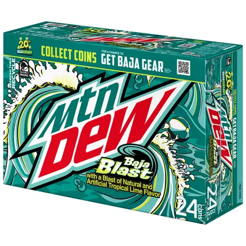 Mountain Dew Baja Blast Tropical Lime Soda Pop, 12 oz 24 Pack Cans thumbnail 3