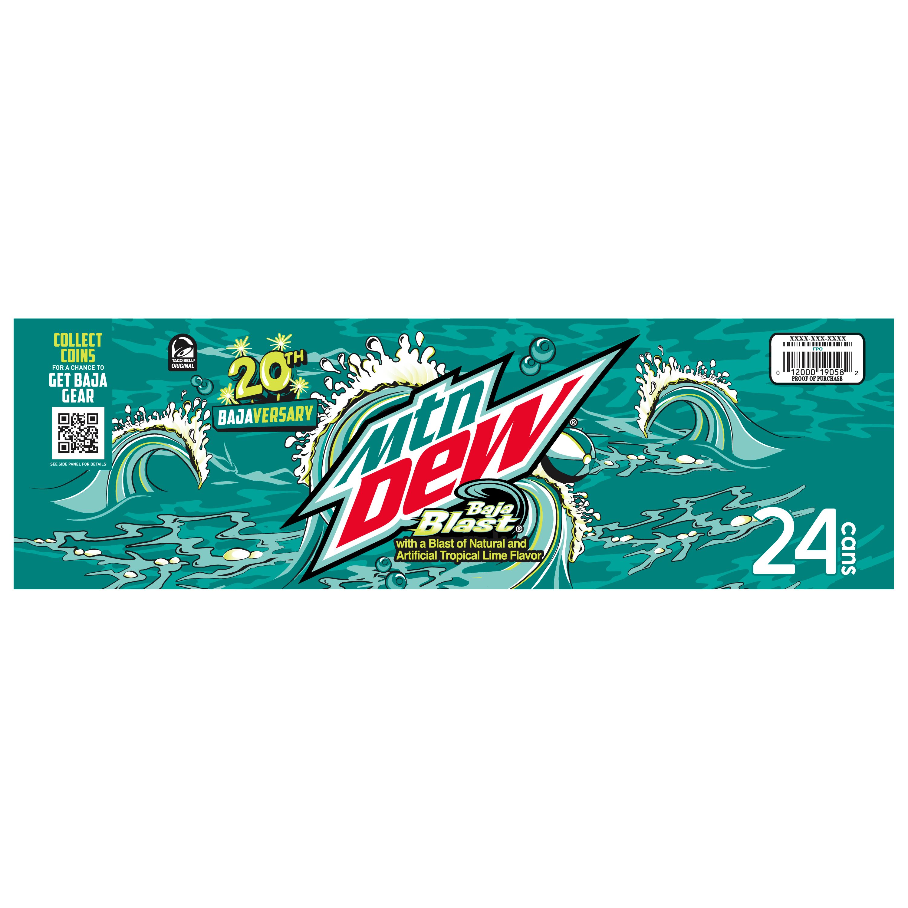 Mountain Dew Baja Blast Tropical Lime Soda Pop, 12 oz 24 Pack Cans thumbnail 4