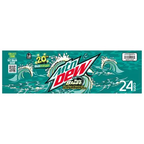 Mountain Dew Baja Blast Tropical Lime Soda Pop, 12 oz 24 Pack Cans thumbnail 4