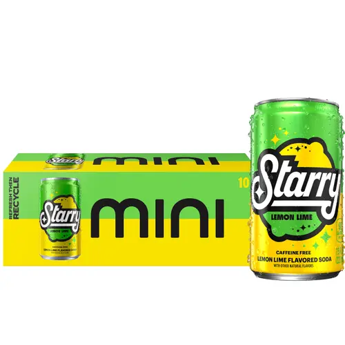Starry Lemon Lime Soda Pop, 7.5 fl oz, 10 Pack Mini Cans