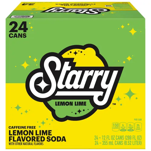 Starry Lemon Lime Soda Pop, 12 fl oz, 24 Pack Cans