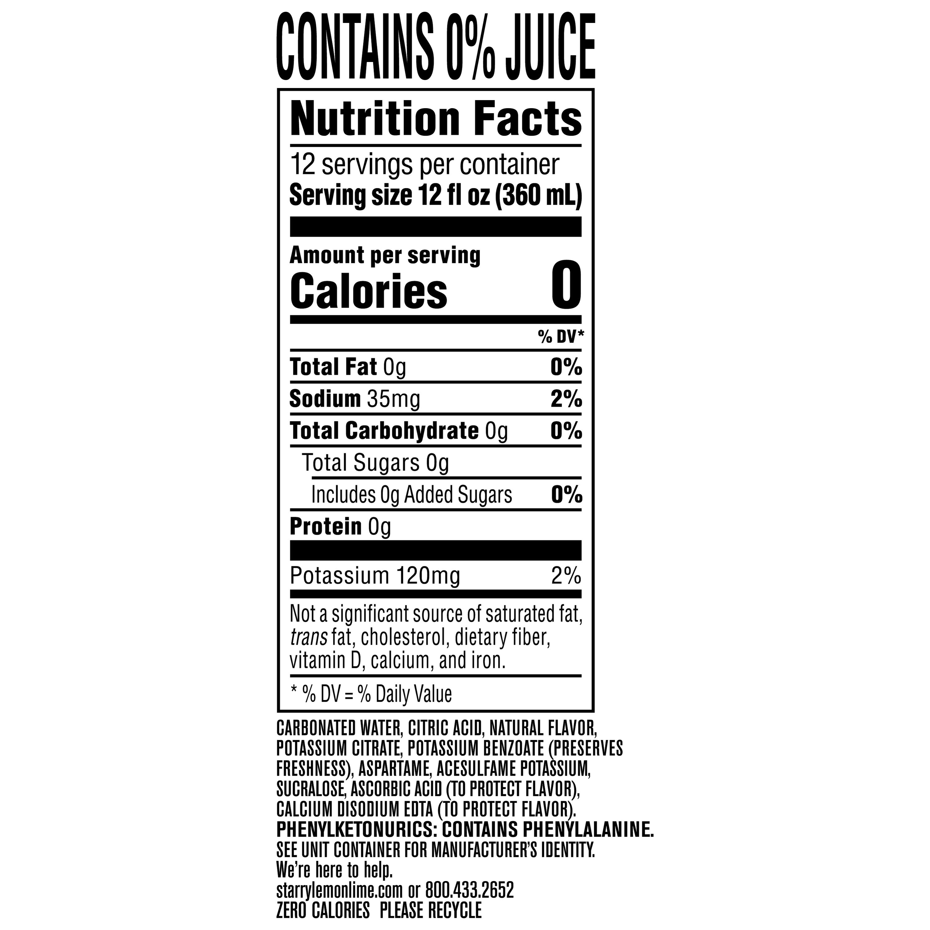 Starry Zero Sugar Lemon Lime Soda Pop, 12 fl oz, 12 Pack Cans thumbnail 4
