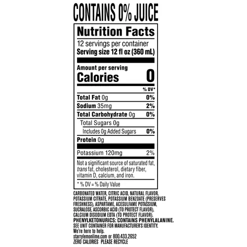 Starry Zero Sugar Lemon Lime Soda Pop, 12 fl oz, 12 Pack Cans thumbnail 4