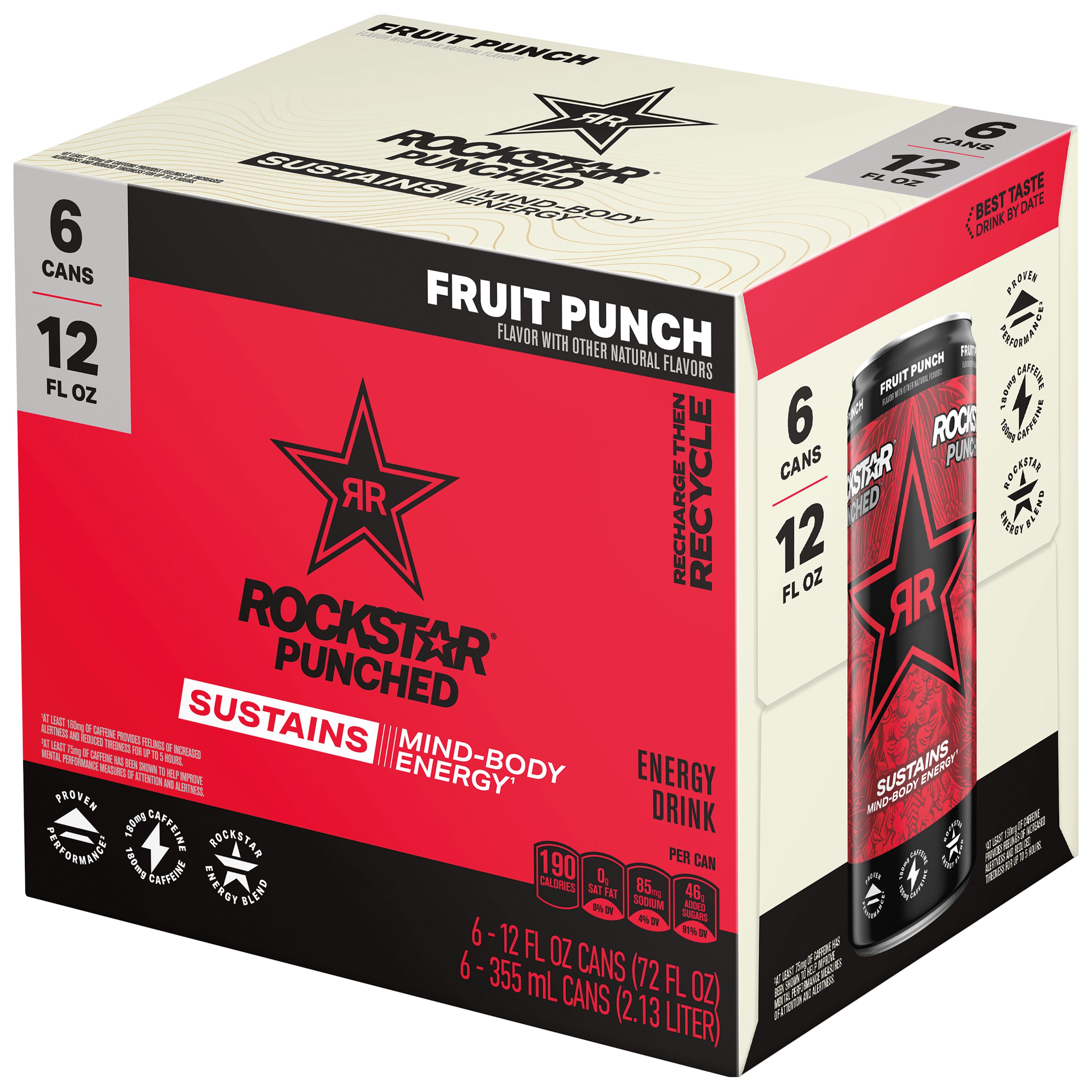 Rockstar Punched Energy Drink Fruit Punch 12 fl Oz 6 Count Cans thumbnail 2