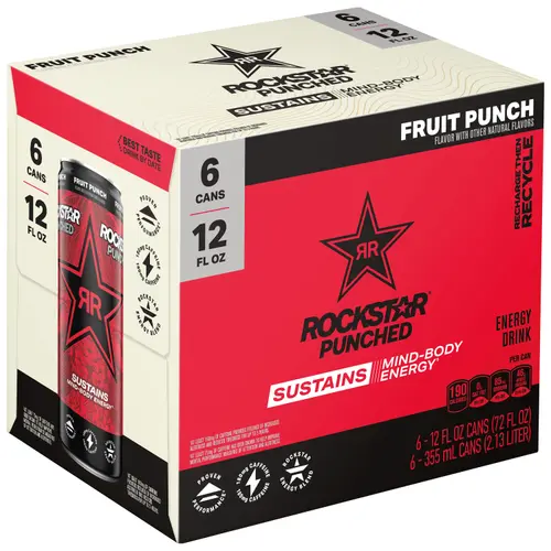 Rockstar Punched Energy Drink Fruit Punch 12 fl Oz 6 Count Cans thumbnail 3