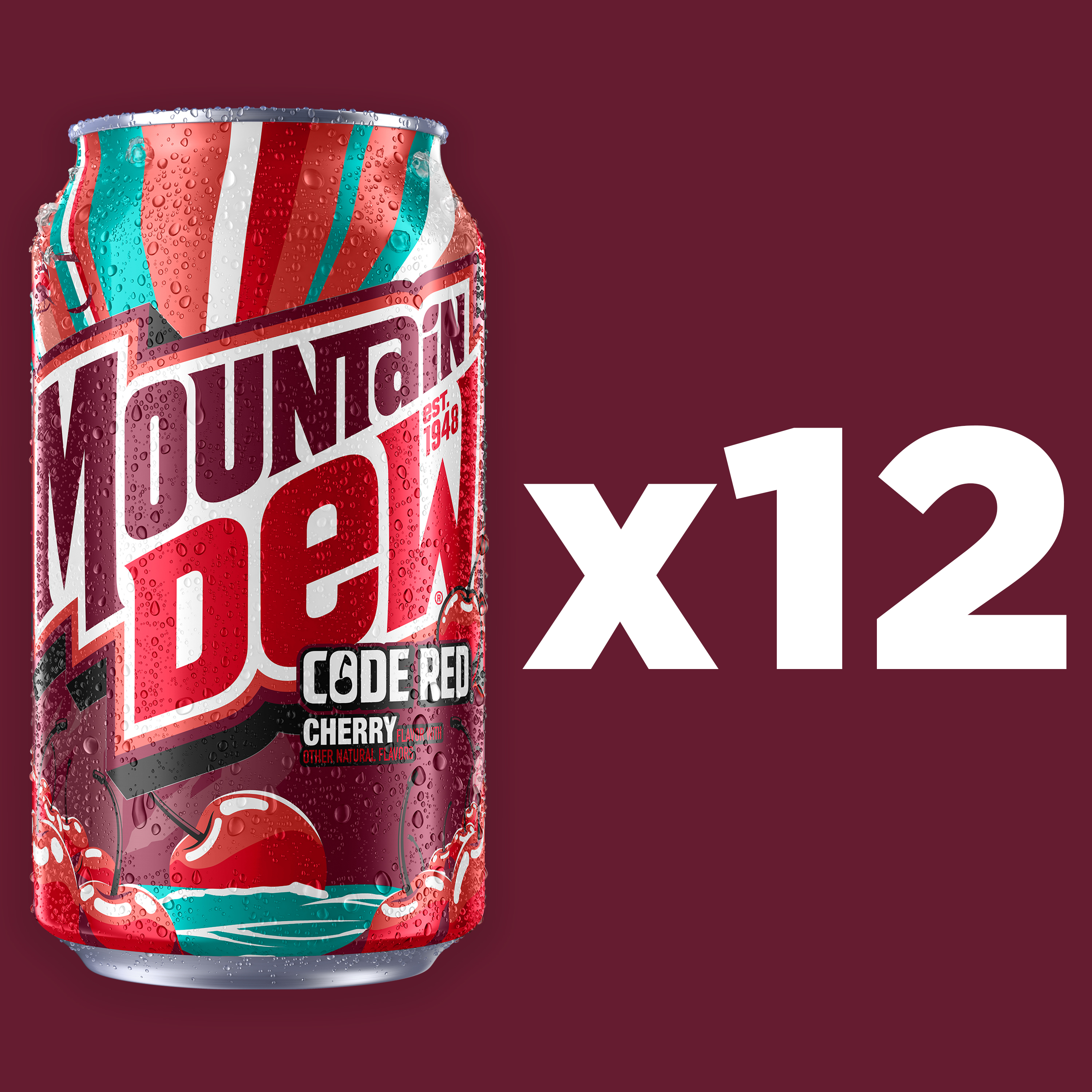Mountain Dew Code Red Cherry Flavored Soda Pop, 12 fl oz, 12 Pack Cans thumbnail 2