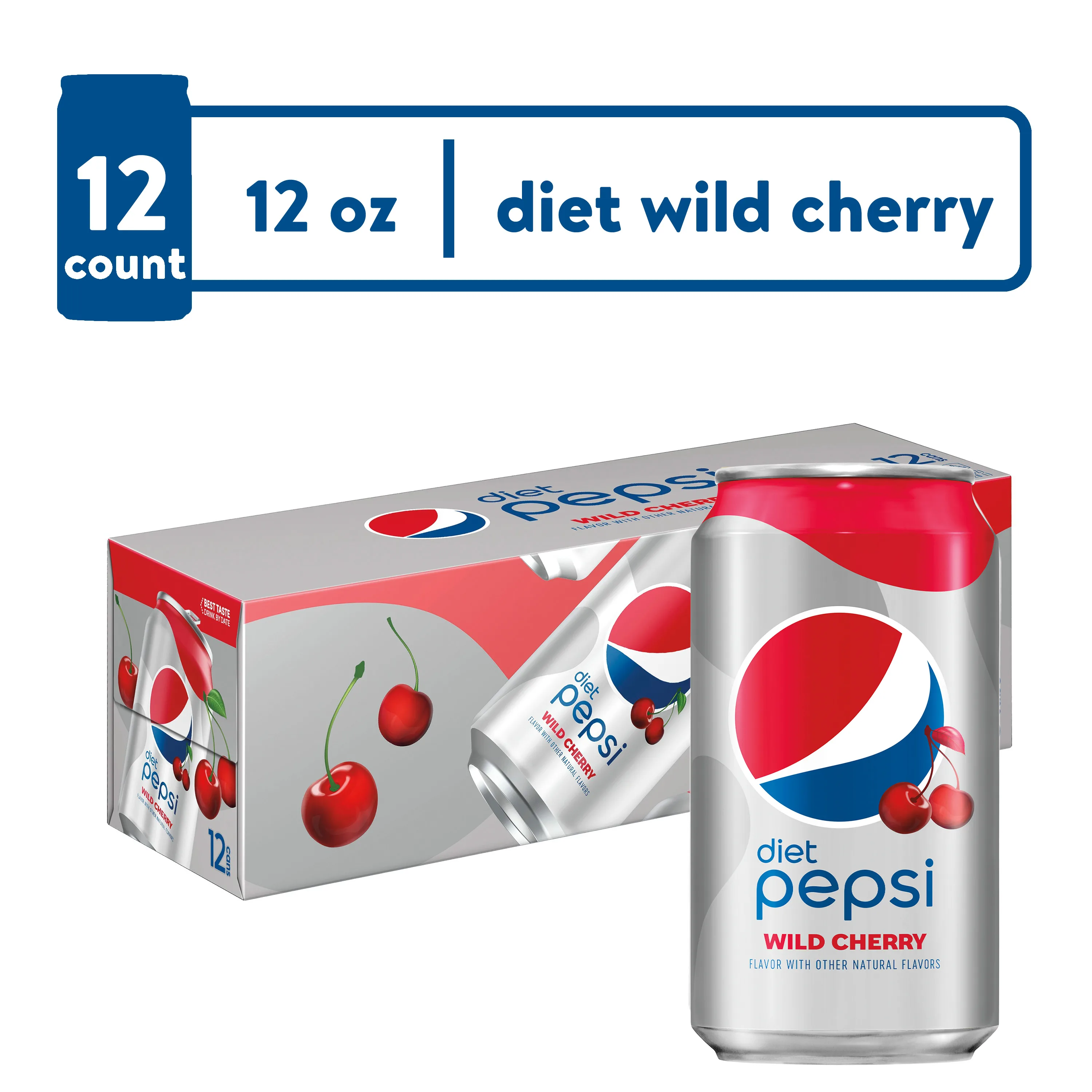Diet Pepsi Wild Cherry Soda Pop, 12 fl oz Cans, 12 Pack