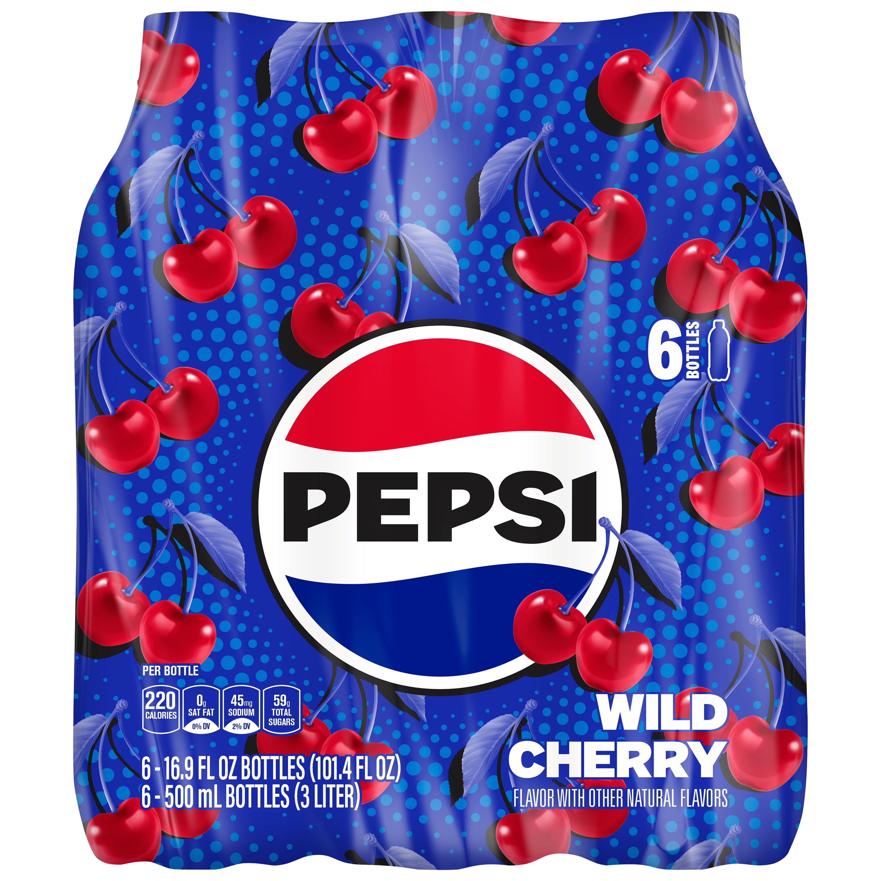 Pepsi Cola Wild Cherry Soda Pop, 16.9 fl oz, 6 Pack Bottles