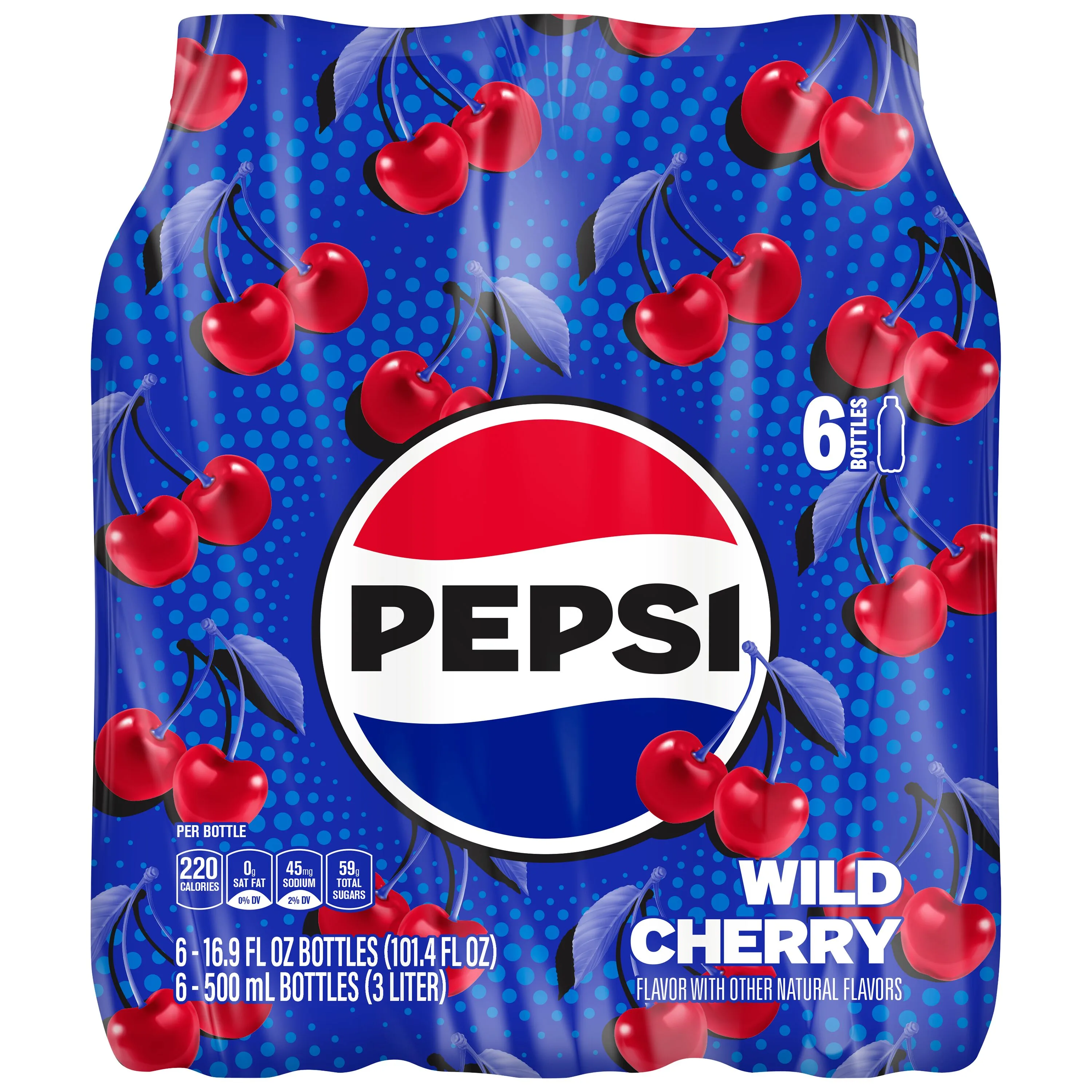 Pepsi Cola Wild Cherry Soda Pop, 16.9 fl oz, 6 Pack Bottles