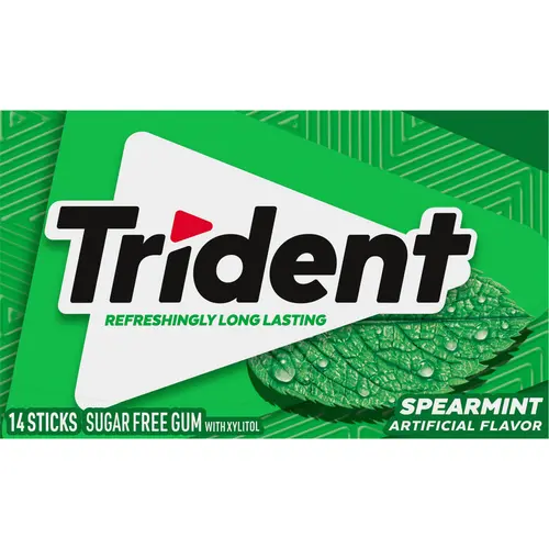 Trident Sugar Free Gum, Spearmint, Regular Size, 14 Pieces