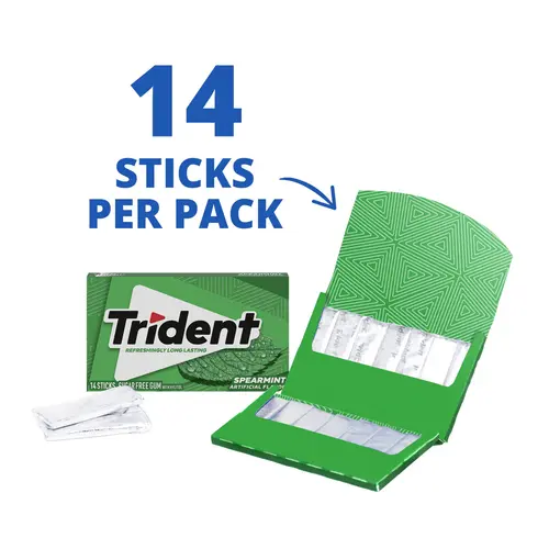 Trident Sugar Free Gum, Spearmint, Regular Size, 14 Pieces thumbnail 3