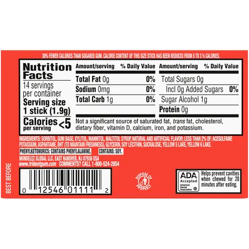 Trident Sugar Free Gum, Tropical Twist, Regular Size, 14 Pieces thumbnail 3