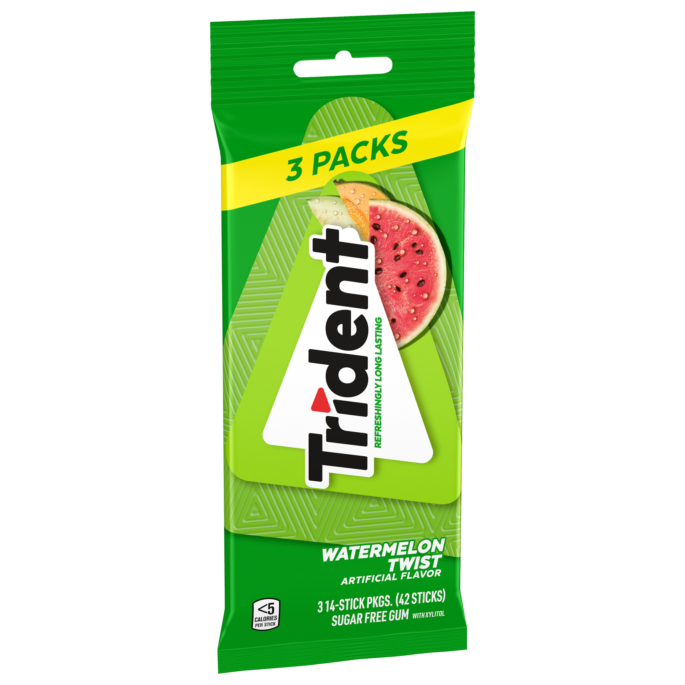 Trident Sugar Free Gum, Watermelon, 3 Packs of 14 Pieces (42 Total Pieces) thumbnail 3
