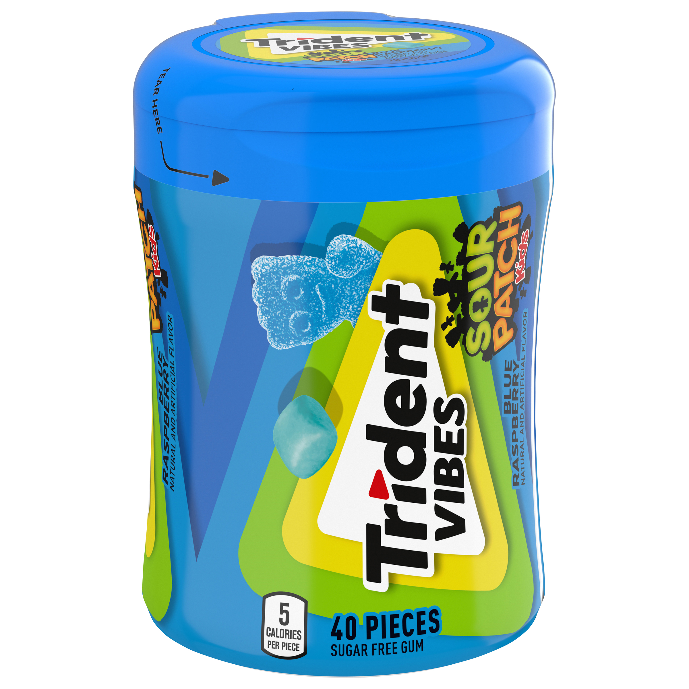 Trident Vibes Sour Patch Kids Sugar Free Gum, Blue Raspberry, Regular Size, 40 Piece Bottle thumbnail 2