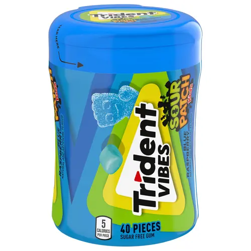 Trident Vibes Sour Patch Kids Sugar Free Gum, Blue Raspberry, Regular Size, 40 Piece Bottle thumbnail 2