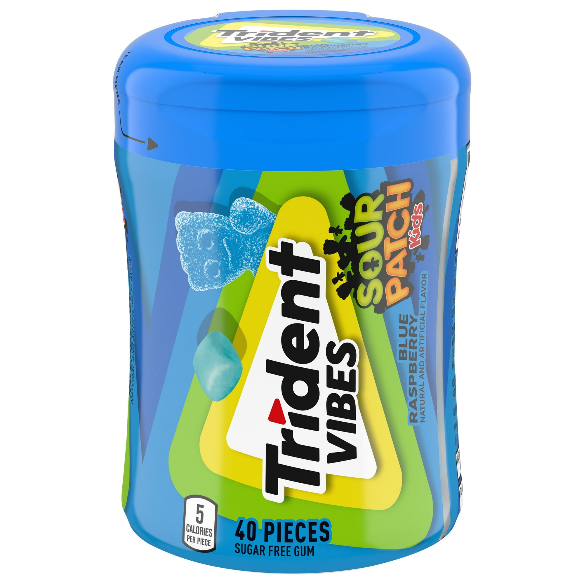 Trident Vibes Sour Patch Kids Sugar Free Gum, Blue Raspberry, Regular Size, 40 Piece Bottle thumbnail 4