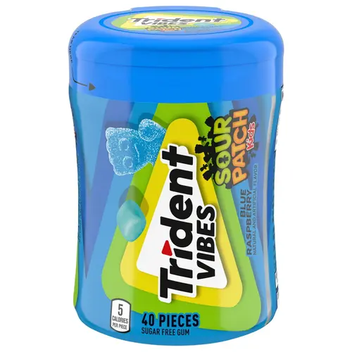 Trident Vibes Sour Patch Kids Sugar Free Gum, Blue Raspberry, Regular Size, 40 Piece Bottle thumbnail 4