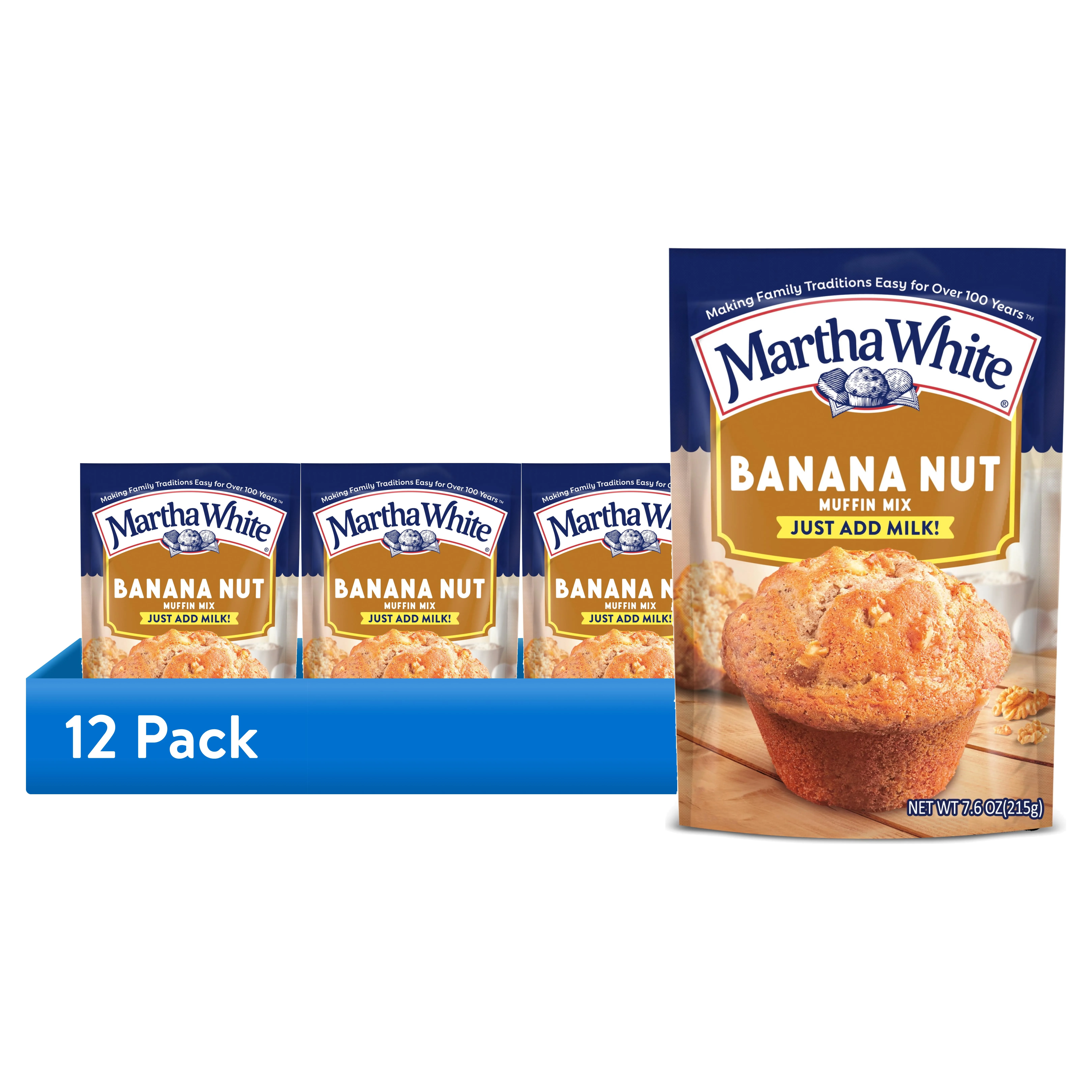 (12 pack) Martha White Banana Nut Muffin Mix, 7.6 oz Bag
